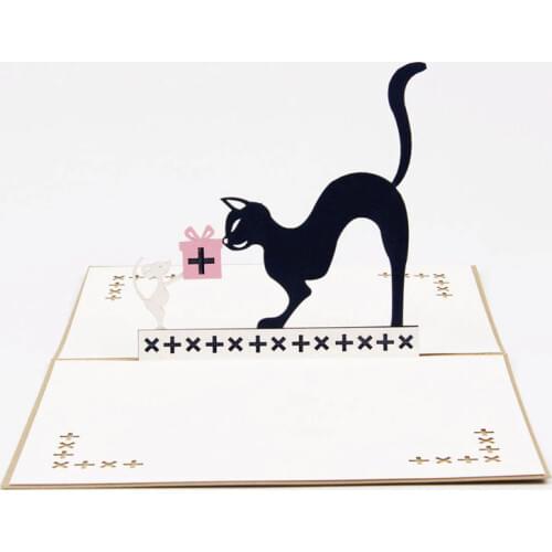 3D Laser Cut Handmade Cute Black Cat Mouse Paper Invitation Greeting Cards PostCard Childrens Day Birthday Party Creative Gift
