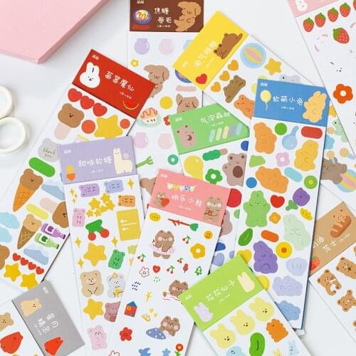 4 Sheets Super Cute Rabbit Bear Stickers For Diy Albums Diary Decoration Cartoon Scrapbooking Kawaii School Office Stationery