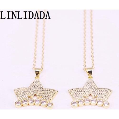 6Pcs Fashion Jewelry Micro Pave CZ Crown Shaped Charm Gold Color Pendant Necklace Womens Zirconia Gifts