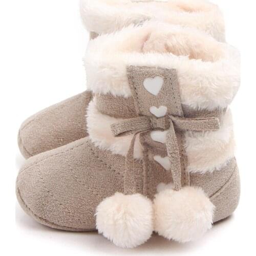 Baby Autumn Winter Boots Baby Girl Winter Warm Shoes Solid Fashion Toddler Fuzzy Balls First Walkers Kid Shoes 0-18M SH20007