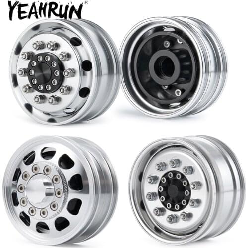 YEAHRUN 1/2PCS CNC Metal Alloy Front Wheel Hub Rim For 1/14 Tamiya RC Car Tow Drag Trailer Truck Man Scania