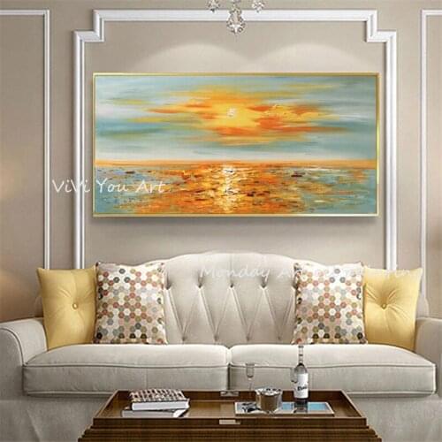 Large Size Home Decor Hand Painted Abstract Seascape Oil Painting On Canvas Sea sun Beach Wall Pictures For Living Room Bedroom