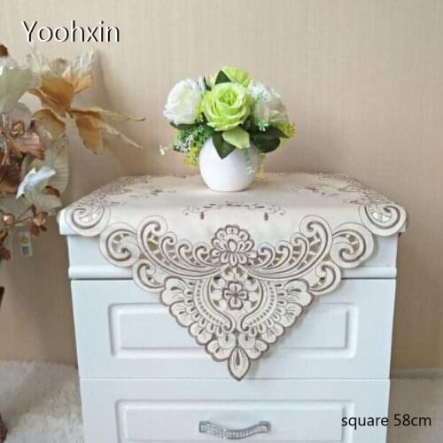 Europe Lace satin square 58cm Embroidered table cover cloth towel kitchen tablecloth Christmas wedding birthday party home decor