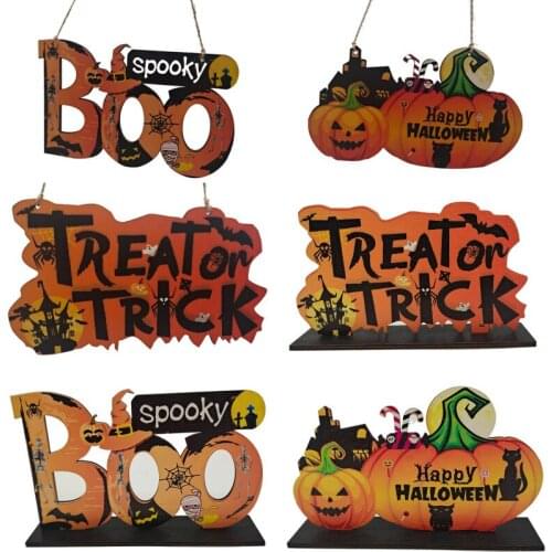 Halloween Wooden Ornaments Pumpkin Ghost Pendant Halloween Decoration for Home Bar Door Hanging Decor Kids Gift Trick or Treat