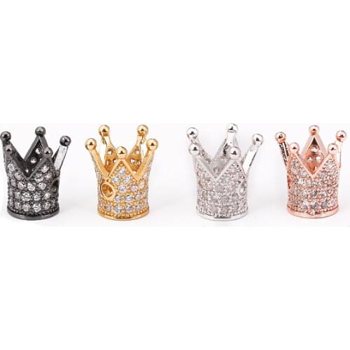 HYHONEY 4 Color Beads & Jewelry Micro Pave Zircon Crown DIY Bracelet Accessories Copper Brass DIY Charms Bracelet Jewelry