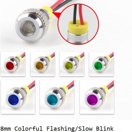 Flash LED Pilot 8mm Flashing Metal Indicator Light 6v 12v 220v Led Blink Pilot Signal Lamp Waterproof Indicator Lights with Wire