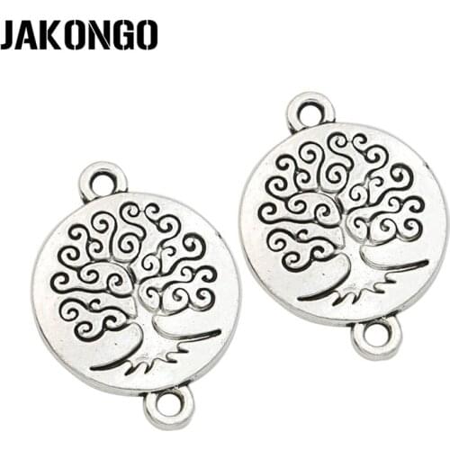 JAKONGO Antique Silver Plated Tree of Life Charm Connectors for Jewelry Making Bracelets Findings Accessories Craft DIY 27x20mm