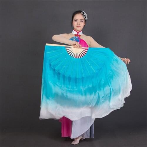 Chinese Style Jiaozhou Silk Long Double-Sided Blue And White Gradient Color Dance Props For Stage Performance