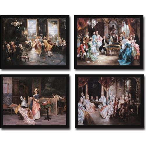 No frame classical palace figures noble party landscape canvas printings oil painting printed on cotton art decoration picture