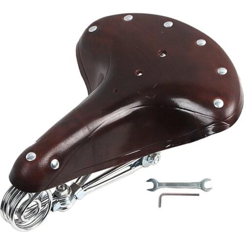 Bike Leather Saddles Retro MTB Bike Vintage Saddles Replacement Spring Comfort Seat With Quick Installation Wrench Durable