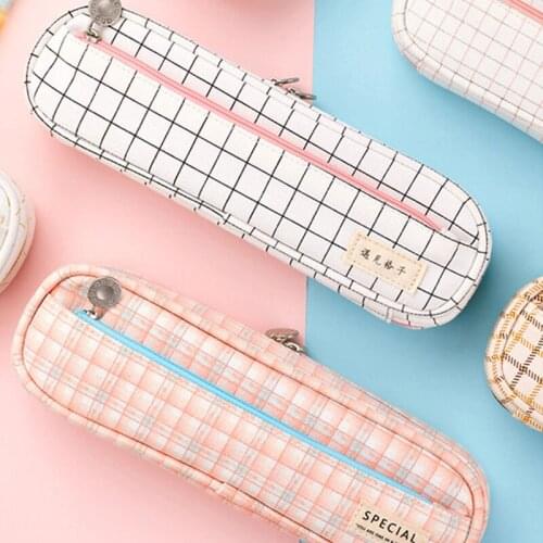 Grid Pen Bag Stylish Large Capacity Rectangle Shape Durable Soft Long Washable Useful For Stationery Multifunctional Pencil Case