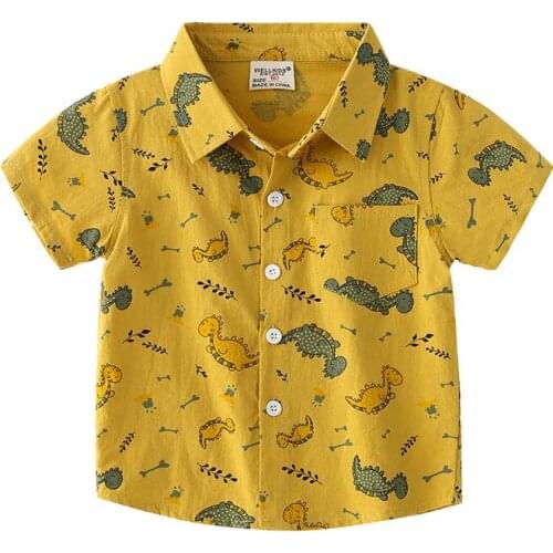 New 2021 Kids Boys Summer Shirts Fashion Dinosaur Print Short Sleeve Lapel Single Breasted Shirt Baby Boys Casual Tops Clothing