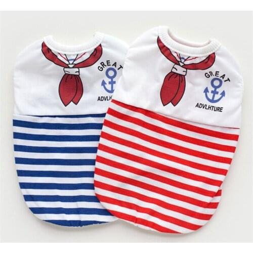 2018 New Summer Navy/Red Striped Dog Vests Clothes Soft Cotton Pet T Shirt For Small Puppy Dogs Fashion Cat Dog Shirt XS-XL