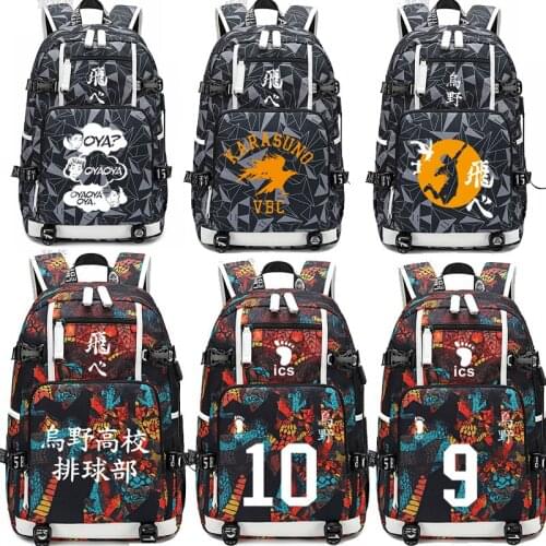 New Anime Haikyuu!! school bag Hinata Shoyo kageyama tobio cosplay laptop Travel bags USB Oxford Backpack