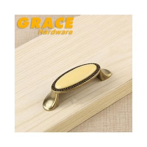 New Exquisite Cabinet Antique European Style Wardrobe Knobs Classical Garden Ceramic Furniture Handle(C.C:64mm L:83mm)