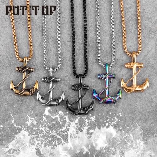 Sailor Sea Anchor Pendant Necklace Titanium Stainless Steel Necklace Hip Hop Rock Mens Jewelry Fashion Trendy Holiday Gift