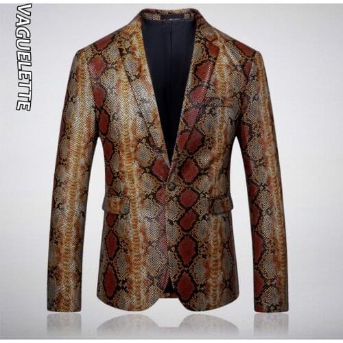 VAGUELETTE Snake Pattern Blazers Men Stylish Fashion Blazer For Men Sequin Stage Jackets Coats For Singers Suit Jacket Blazers