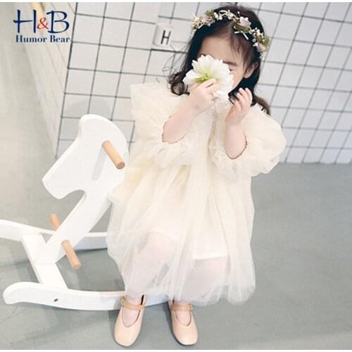 Humor Bear Girls Dress NEW Spring Autumn Puff-Sleeve Lace Hollow Out Wedding Priness Dress Loose Toddler Kids Clothes
