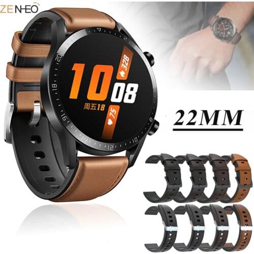 22mm Silicone +leather Watchband for Huawei Watch Gt /Gt2 46mm /2e /Honor Magic 2 46mm Band Sport Bracelet Wristband Correa