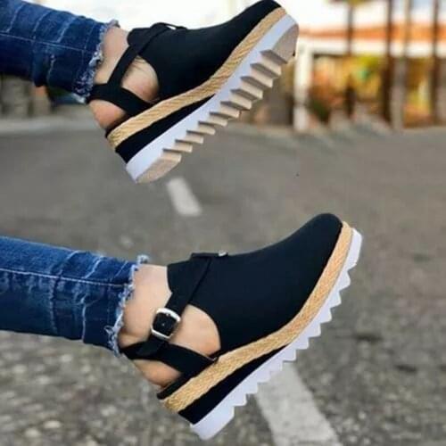 Women Platform Sandals Straw Thick Bottom Ladies Sandals Beach Shoes Flat Belt Buckle Summer Fashion Slingbacks Newest