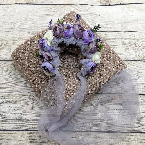 150*100cm Knit Bobble Wraps+Floral Baby Bonnet Vintage Flower Clusters Bonnet Baby Gril Hat for Newborn Baby Photography Props