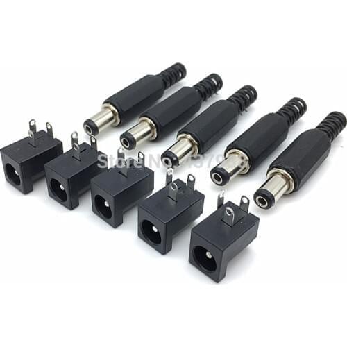 10pcs DC-005 12V 3A Plastic Male Plugs + Female Socket Panel Mount Jack 5.5x2.5mm DC Power Connector Electrical Supplies