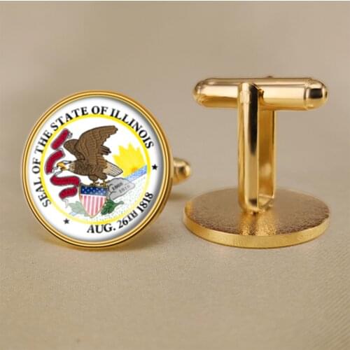 Seal of Illinois State of United States of America Map Flag Cufflinks