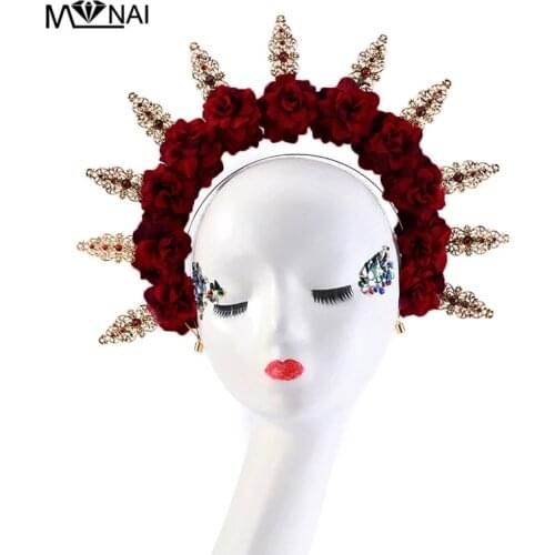 Lolita Flower Halo Crown Handmade Floral Crystals Headband Vintage Gothic Party Hair Band Halloween Fancy Dress