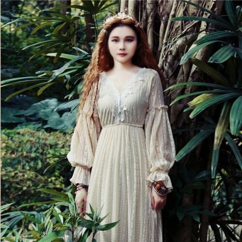 Original Design AIGYPTOS Spring Women Dress Vintage Elegant Slim Lace Maxi Dresses Sweet Casual Loose Fairy Long Dress Clothes