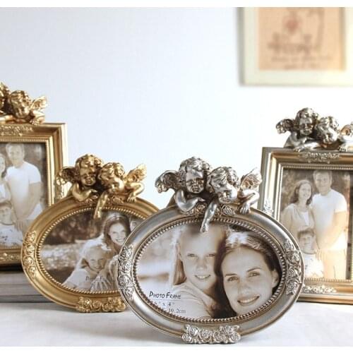 Vintage Resin Photo Frame Cupid Gold Photo Frames for Baby Picture Holder Ornament Wedding Classic Home Decoration WY72411