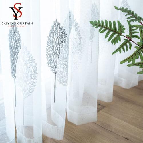 Embroidery Leaves Sheer Tulle Curtains For Living Room Kitchen Window Screening Voile Curtains For Bedroom Children Door Drapes