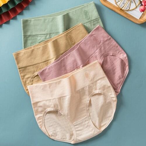 Wasteheart Women Fashion Skin Cotton High Waist Panties Underwear Lingerie Seamless One-Piece Briefs Underpants F Plus Size