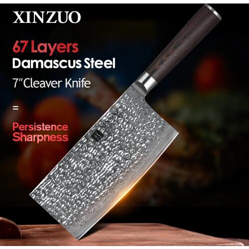 XINZUO 7'' inch Big Chinese Knife 67 layer VG10 Damascus Stainless Steel Kitchen Knife Pakka Wood Handle Butchers Cleaver Knives