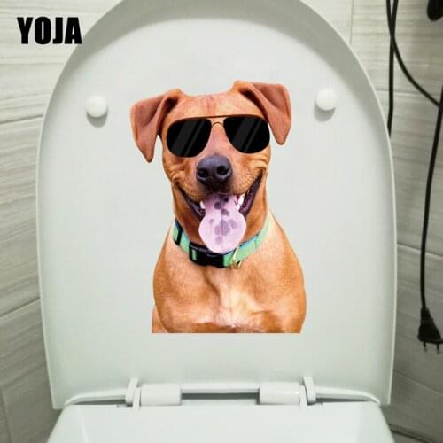 YOJA 14.2*20.2CM Fashion Cartoon Dog Toilet Sticker Funny Room Wall Decals Decor T1-0323