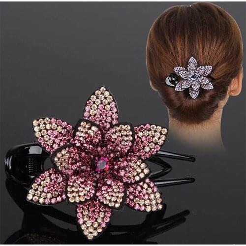 Rhinestone Flower Duckbill Hair Claws Vintage Hair Clips Hair Accessories For Women Shinning Hairpin Ponytail Headwear