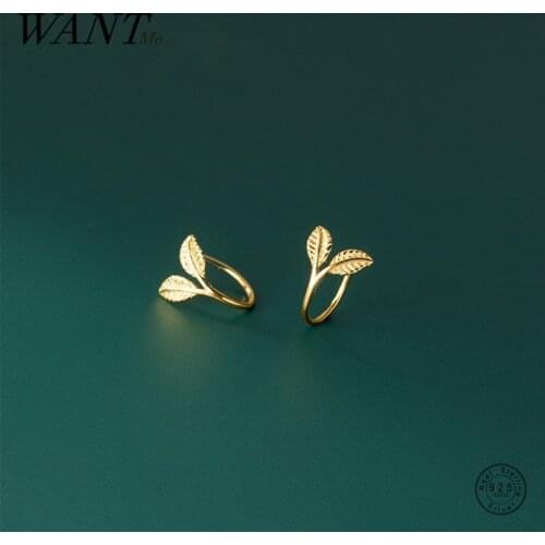 WANTME 925 Sterling Silver Cute Sweet Leaf Chic Branch Stud Earrings for Women Teen Charm Simple Party Jewelry Accessories Gift