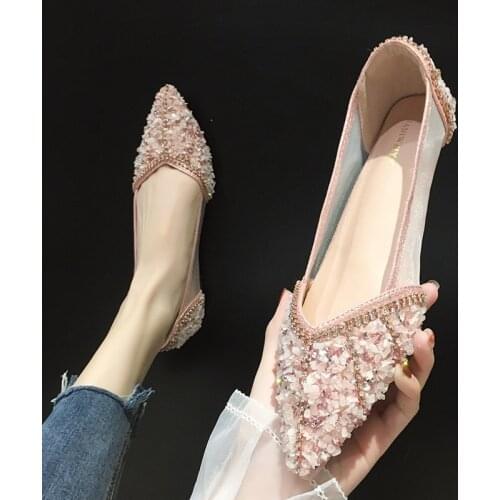 2021 Summer Pointed Toe Shoes Women All-Match Casual Female Flats Soft Bottom Shallow Mouth Rhinestone Single Shoes