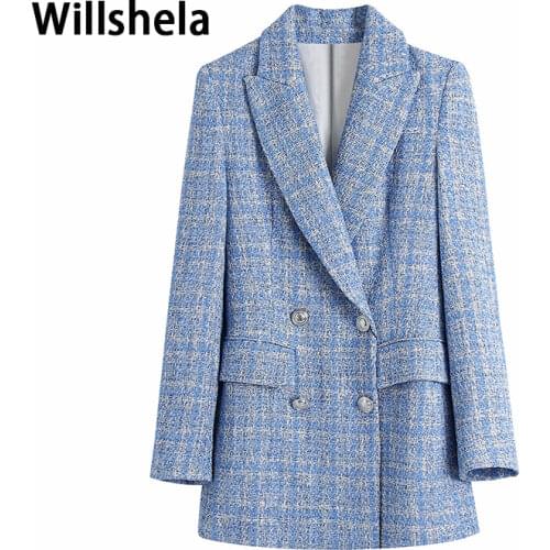 2021 New Women Blazer Double-Breasted Long Sleeves Checkered Textured Suit Fashion Casual Chic Lady Woman Blazer Suit