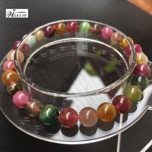 Free Shipping Fashion Jewelry 6~7mm Natural Multicolored Tourmaline Round Women Beads Stretch Bracelet 7.5" G8701