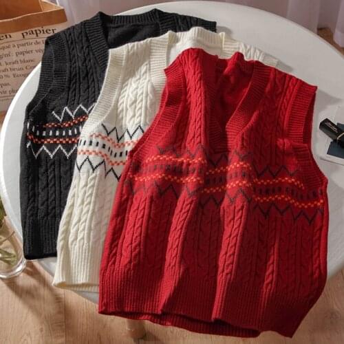 Fall Winter 2021 Women Sweater Vest Sleeveless Jacket Preppy Style Y2k Vintage Top Female Knit Jumpers Korean Fashion Clothing