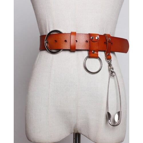 Womens runway fashion genuine leather big pin Cummerbunds female Dress Corsets Waistband Belts decoration wide belt R3281