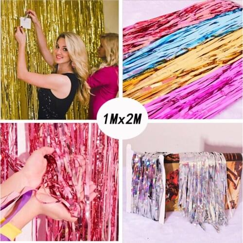 1Mx2M Gold Shiny Foil Fringe Curtain Metallic Photo Booth Tinsel Backdrop Door Curtains Wedding Decorations Birthday Door Decor