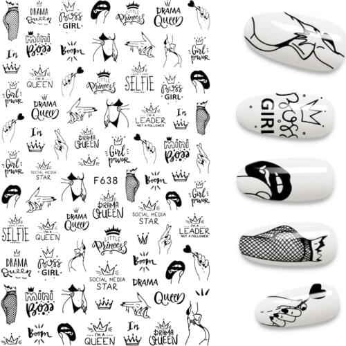 1Pcs 3D Nail Sticker Self-adhesive Black Letters Valentines Day Happy Smile Love Arrow Design For DIY Manicure Decorations