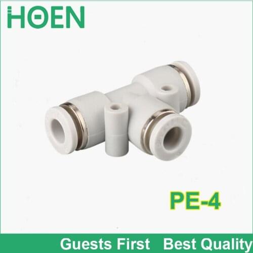 100pcs white color best PE4 4mm tee fitting Pneumatic quick jiont connector push in tube fittings PE-4 PE-6 PE-8 PE-10 PE-12
