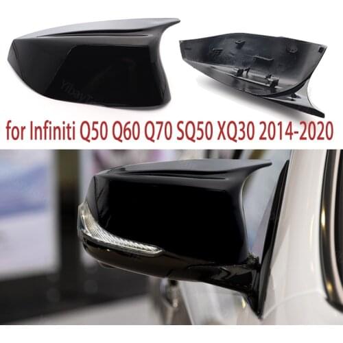 2pcs Shell Car Styling High Quality Replacement Glossy Black Side Mirror Cover Caps for Infiniti Q50 Q60 Q70 SQ50 XQ30 2014-2020