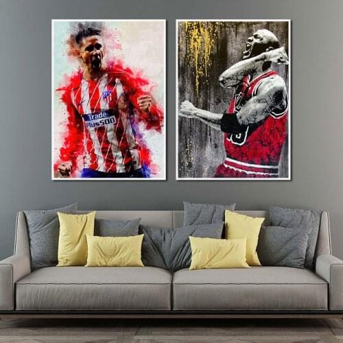 2 Pcs Modern Art Style Figure Football and Basketball Player Poster Wall Painting Murals In Nordic Style for Living Room Decor