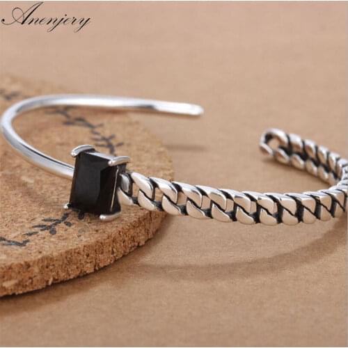 Anenjery 925 Sterling Silver Tricolor Zircon Irregular Twisted Chain Model Thai Silver Cuff Bracelets & Bangles S-B74