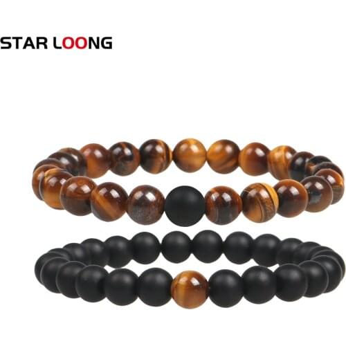 2pcs/set Couples Distance Lava Stone Bracelet Natural Stone Yoga Beaded Bracelet for Men Women Friend Gift Charm Strand Jewelry