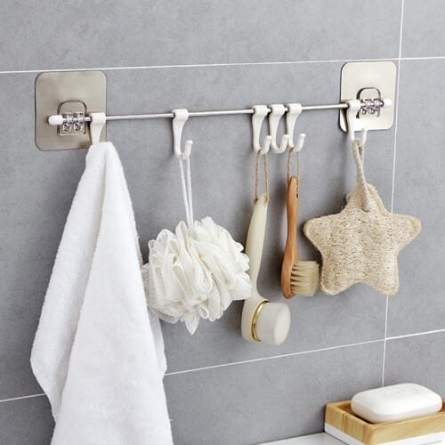 Towel Holder Rack Wall Mounted Towel Hanging Hook Bathroom Organizer Kitchen Wardrobe Towel Rack Storage Shelf Towels Hanger