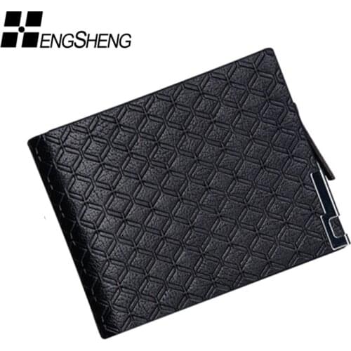 HENGSHENG High Quality Synthetic Leather Mens Wallet Men Wallets Carteira Purse Billfold Zipper Coin Purses Short Money Bag